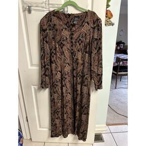 Vnt 90's Brett Alixander Dress Paisley 11/12 Med Button Up Maxi Witchy Modest
